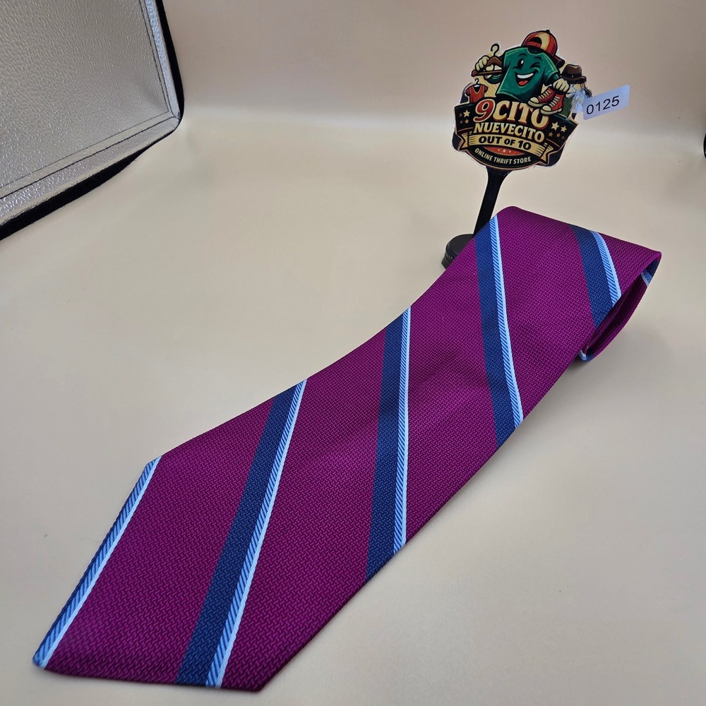 Brooks Brothers Mens Silk Tie Magenta Purple Navy Blue Repp Stripe Woven